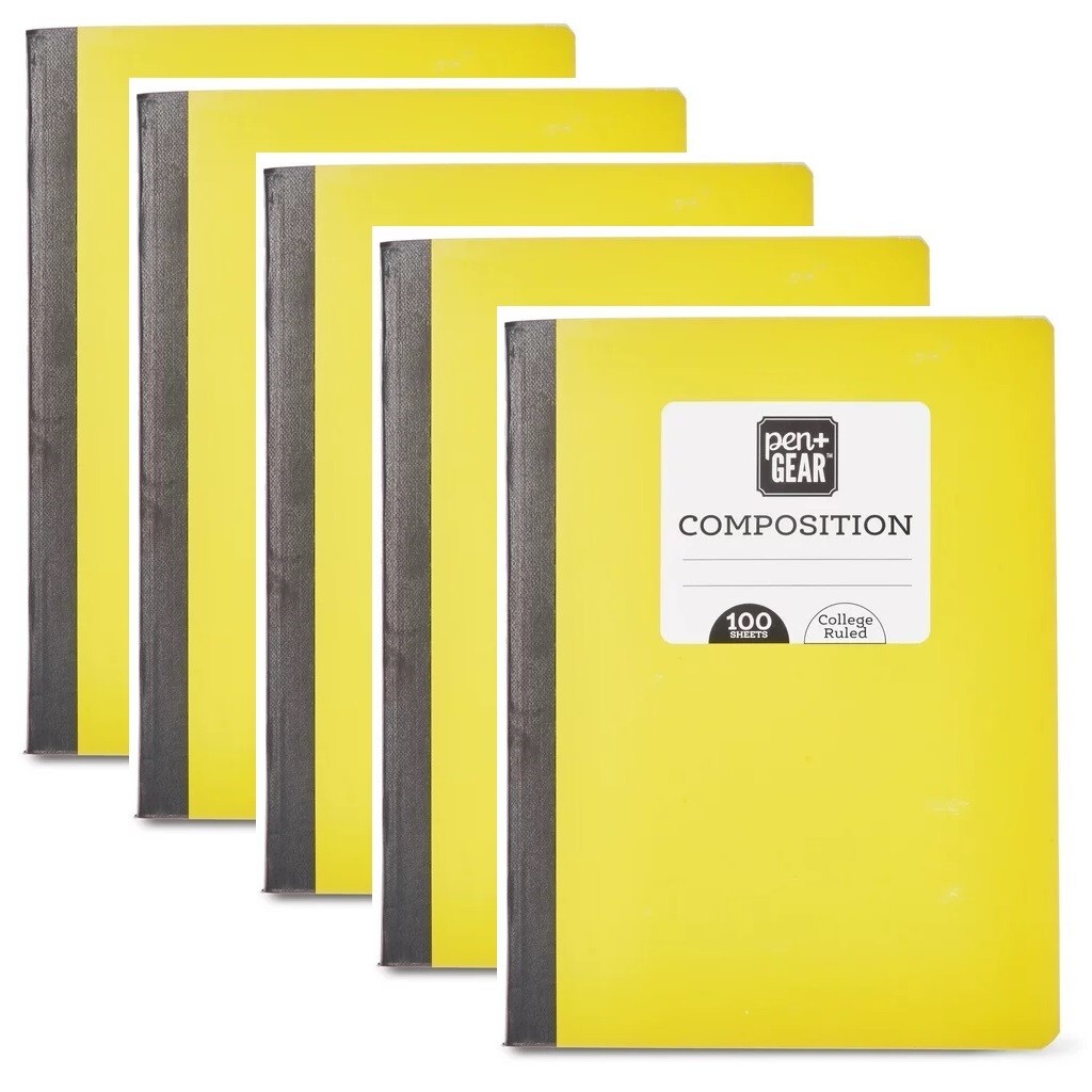 Composition Notebook COLLEGE Ruled 100 Page Solid Color Hard Covers 5-Pk YELLOW