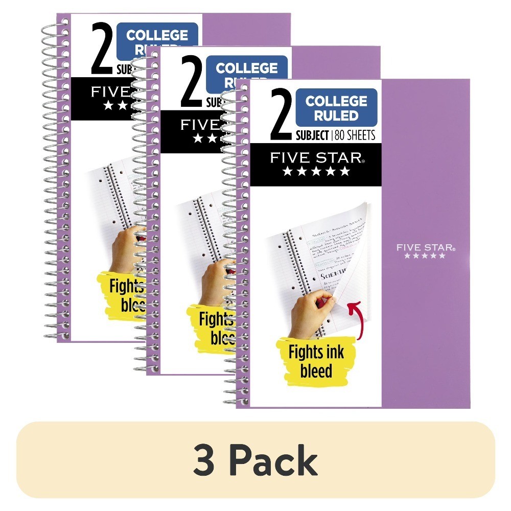 3-Pack Spiral Notebook 2 Subject College Ruled 6 x 9.5 Inches Amethyst Purple