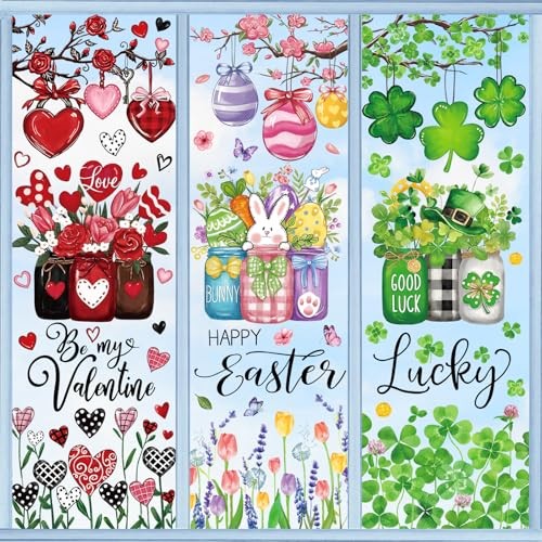 8 Sheets Holiday Window Clings Valentine’s Day Easter St. Patrick’s Day