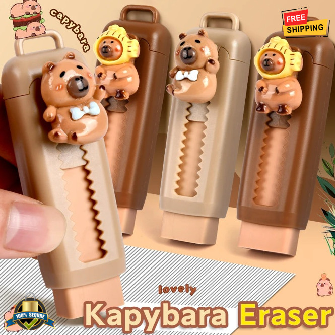 Cute Capybara Retractable Eraser – Kawaii Korean Stationery for School & Office