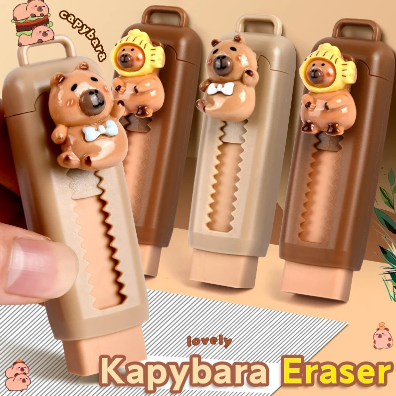 Cute Capybara Retractable Eraser – Kawaii Korean Stationery for School & Office
