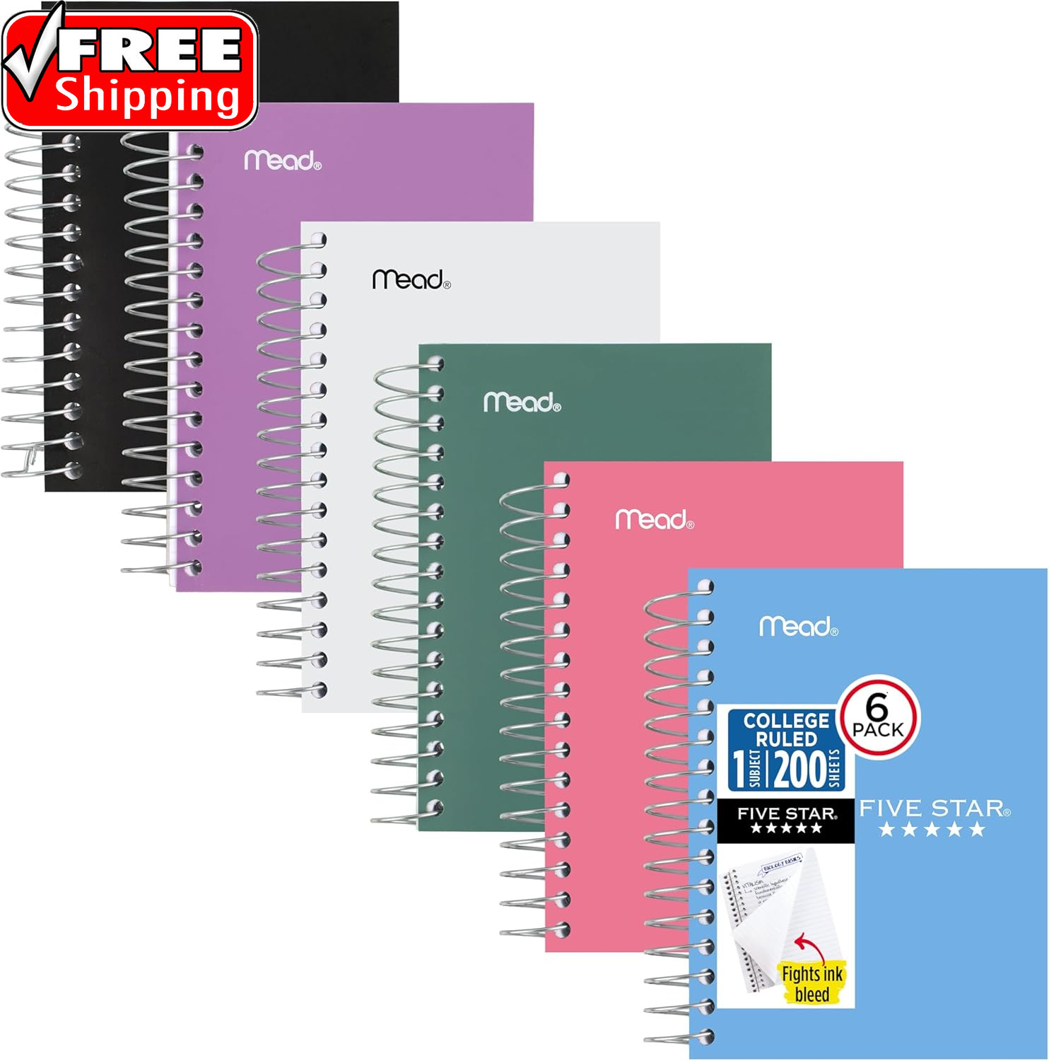 Spiral Notebook, 6 Pack, College Ruled Paper, Fat Lil‘ Pocket Notebooks, 3-1/2″