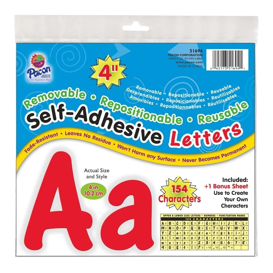Removable Reusable Self Adhesive Letters & Numbers 4″ Red Classroom No Residue