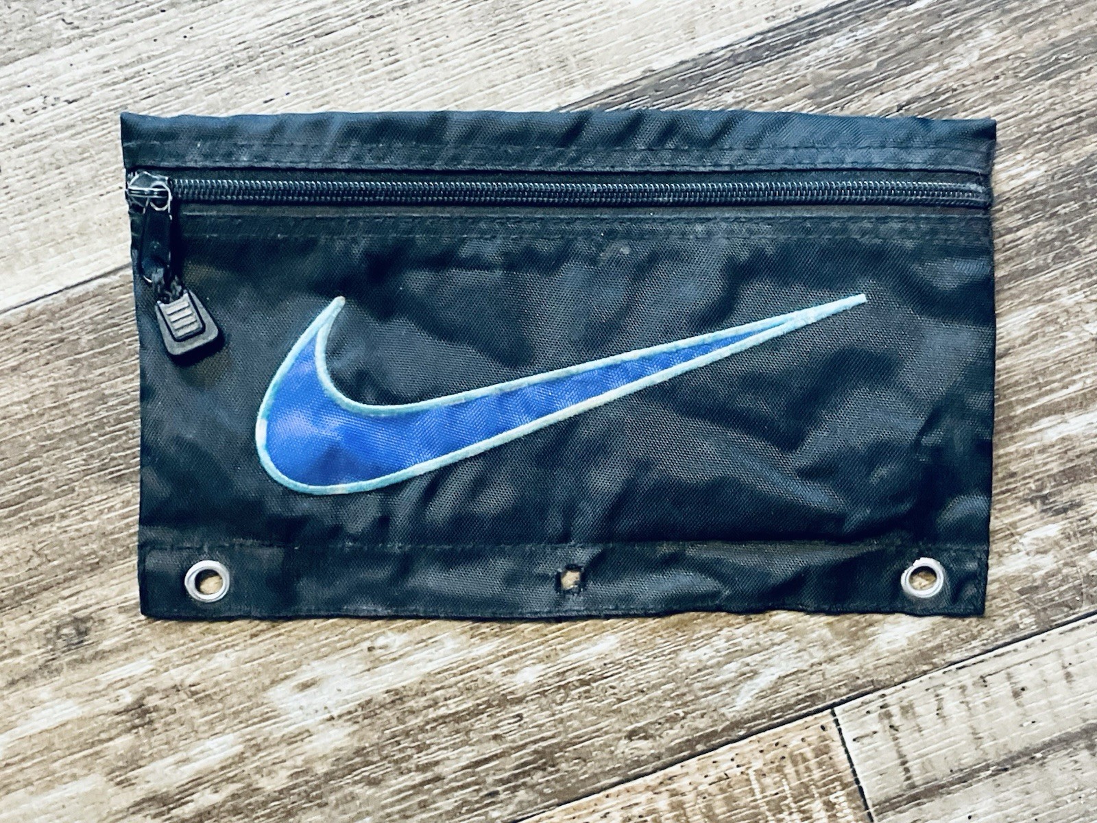 Vintage Nike Swoosh Pencil Holder Pouch Embroidered Zip Up 3 Hole Binder/Carry