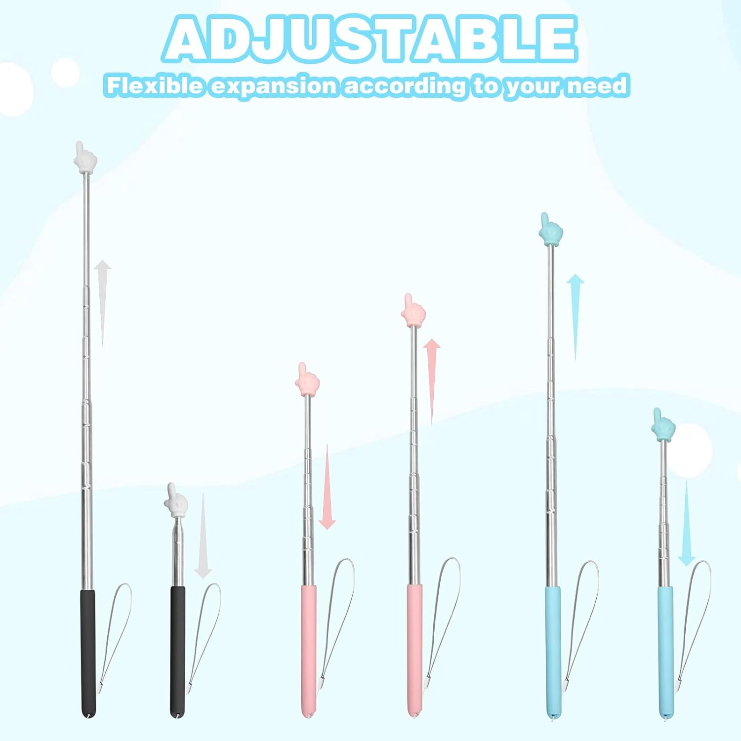 3Pcs Teacher Pointer Finger Telescopic Pointer Stick Hand Pointer with Lanyards,