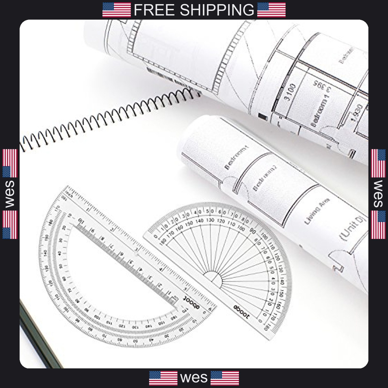 2 Piece Plastic Protractor Set 4 Inch and 6 Inch Clear Geometry Tools