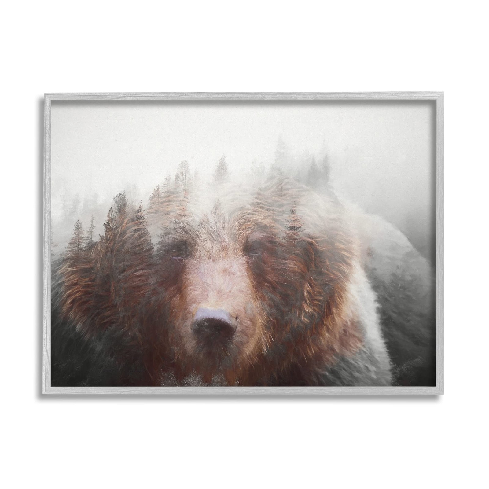 Stupell Industries Abstract Wildlife Brown Bear Foggy Weather Forest White