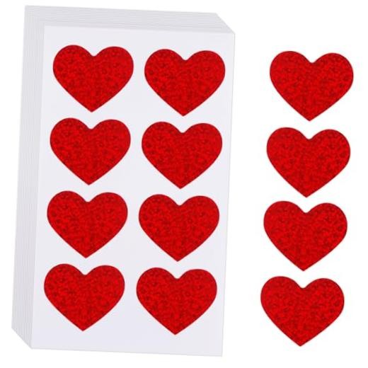 Heart Stickers, Valentines Stickers for Kids, 1.5 Inch 240PCS Glitter Red