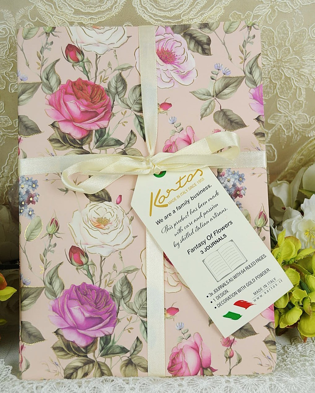 SET OF 3 KARTOS Italian Journal Notebooks Floral Softcover Made in Italy
