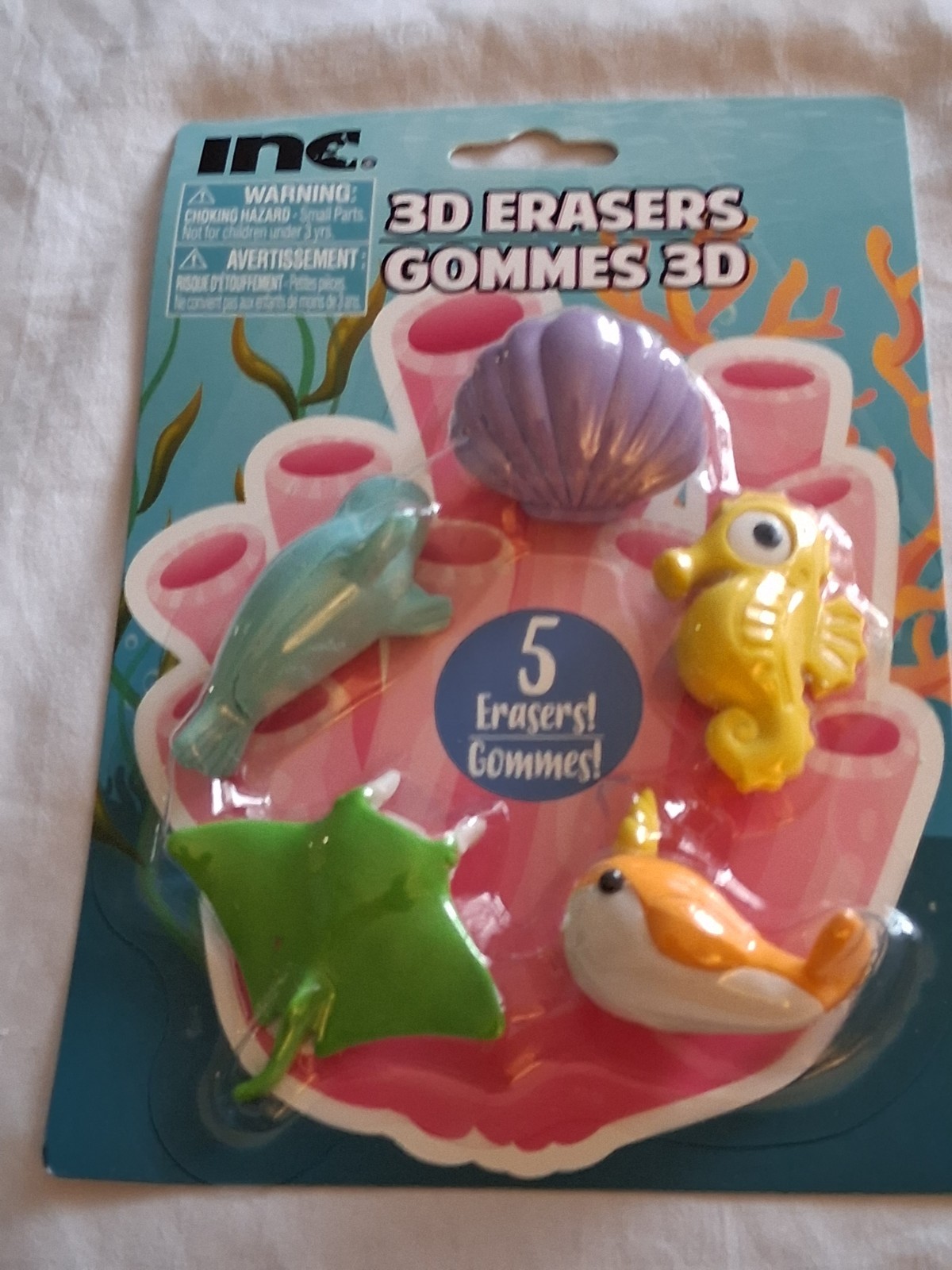 INC 3D Erasers Sea Life Theme Set of 5 Multicolor Boys & Girls Fun & Curiosity