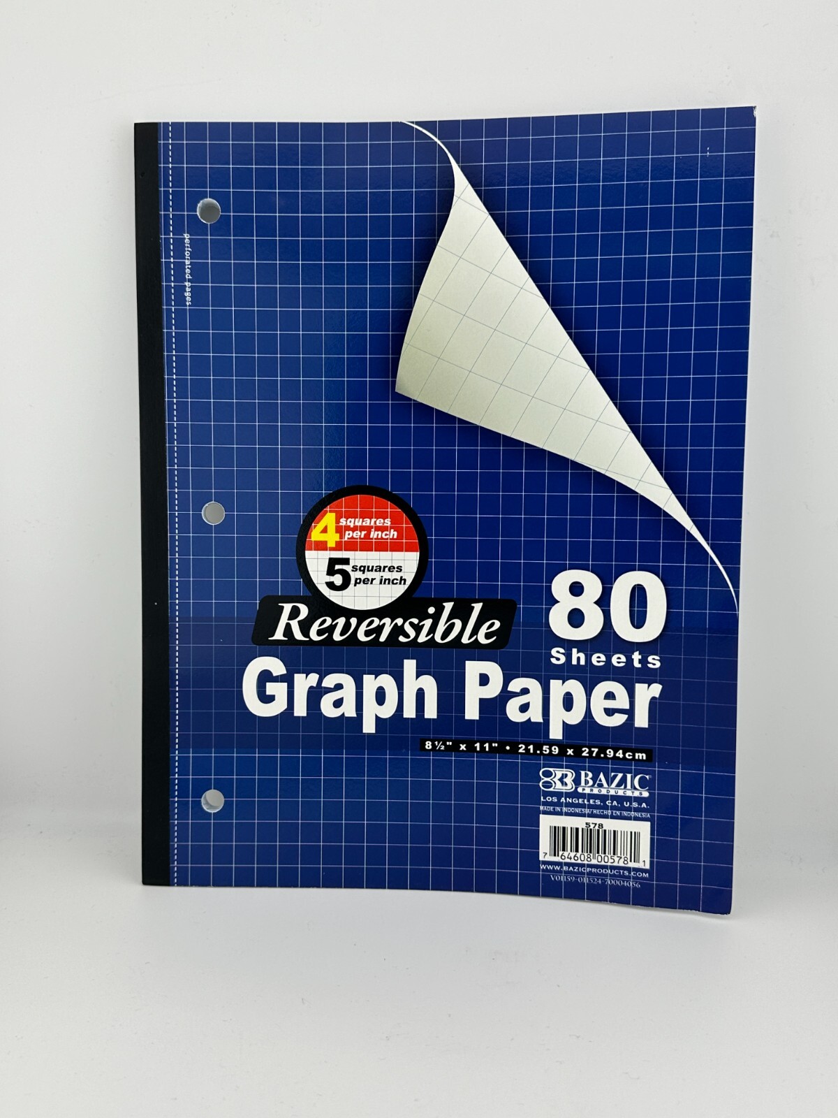 Bazic Reversible Graph Paper, Quad Ruled, 8″ 1/2 X 11″, 80 Sheets, Notebook