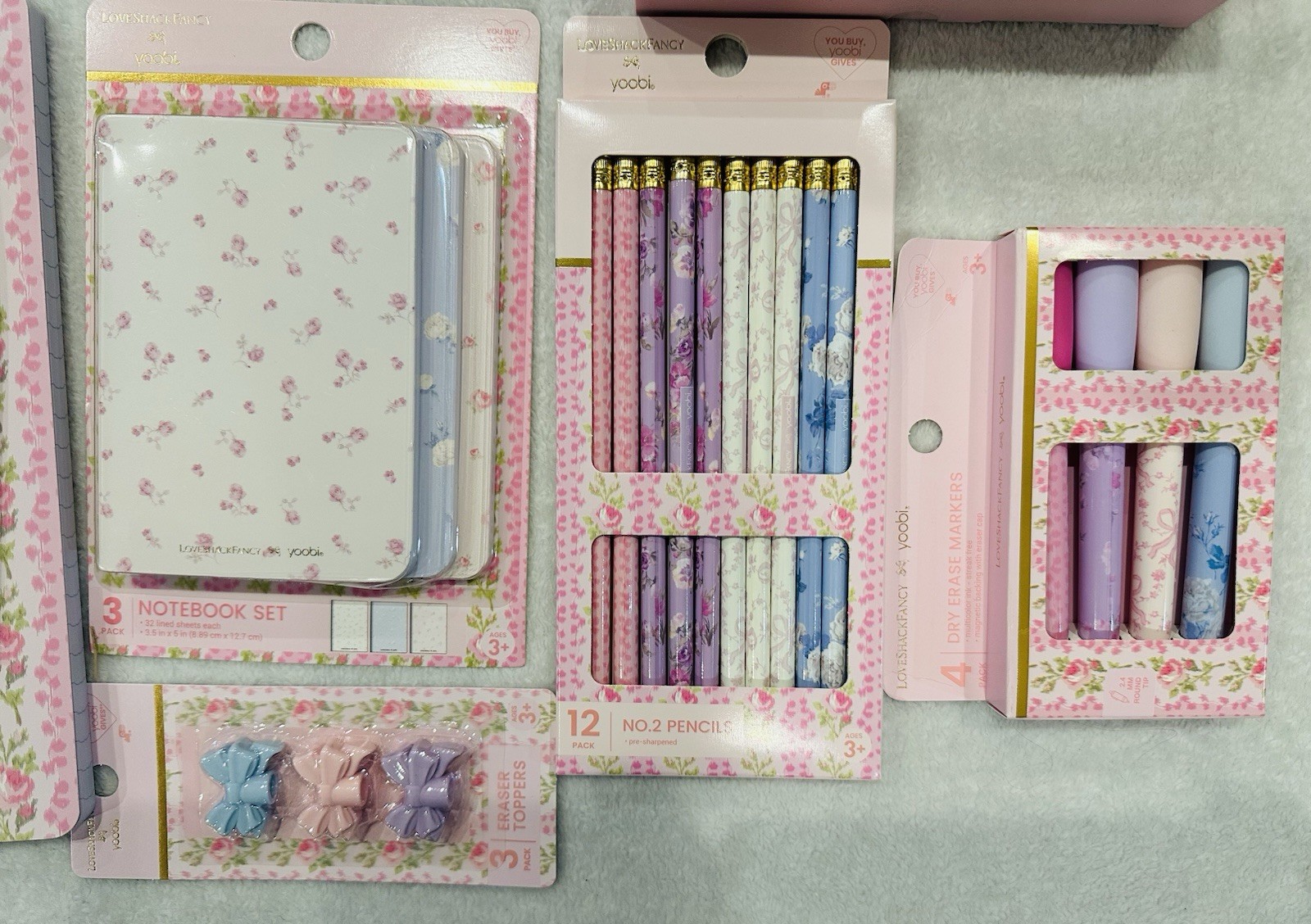 LoveShackFancy x Yoobi Mega School Supply Lot Pink Blue Floral 64 Pc HTF