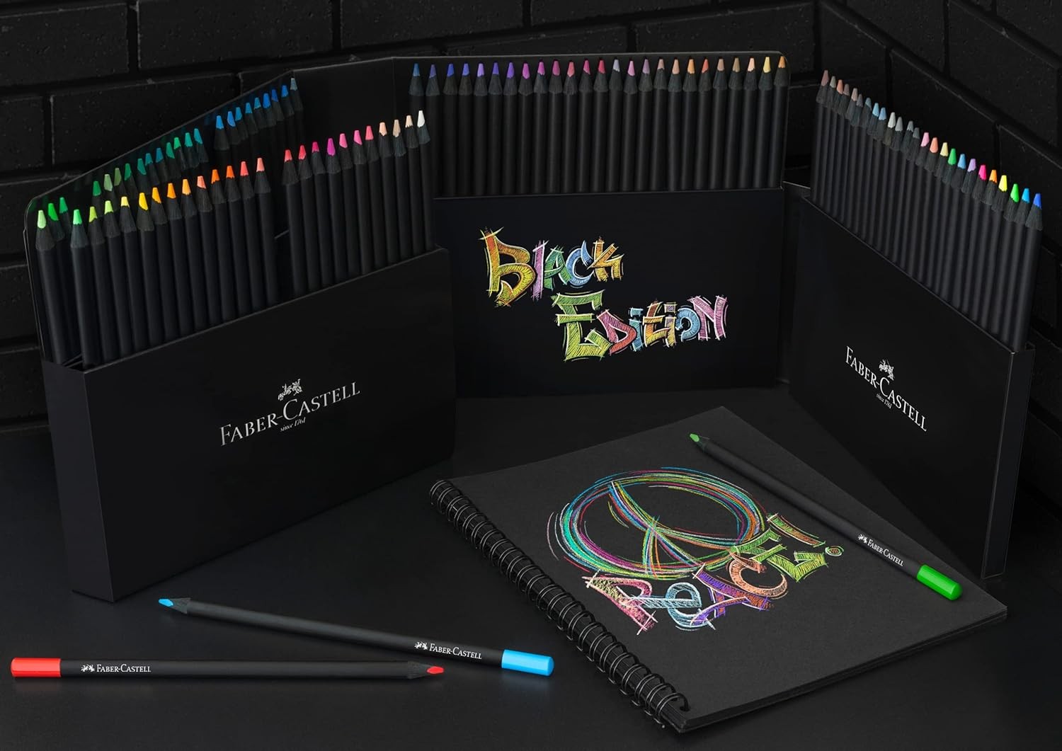 Faber-Castell Black Edition Colour Pencils, Cardboard Wallet of 100 Wood