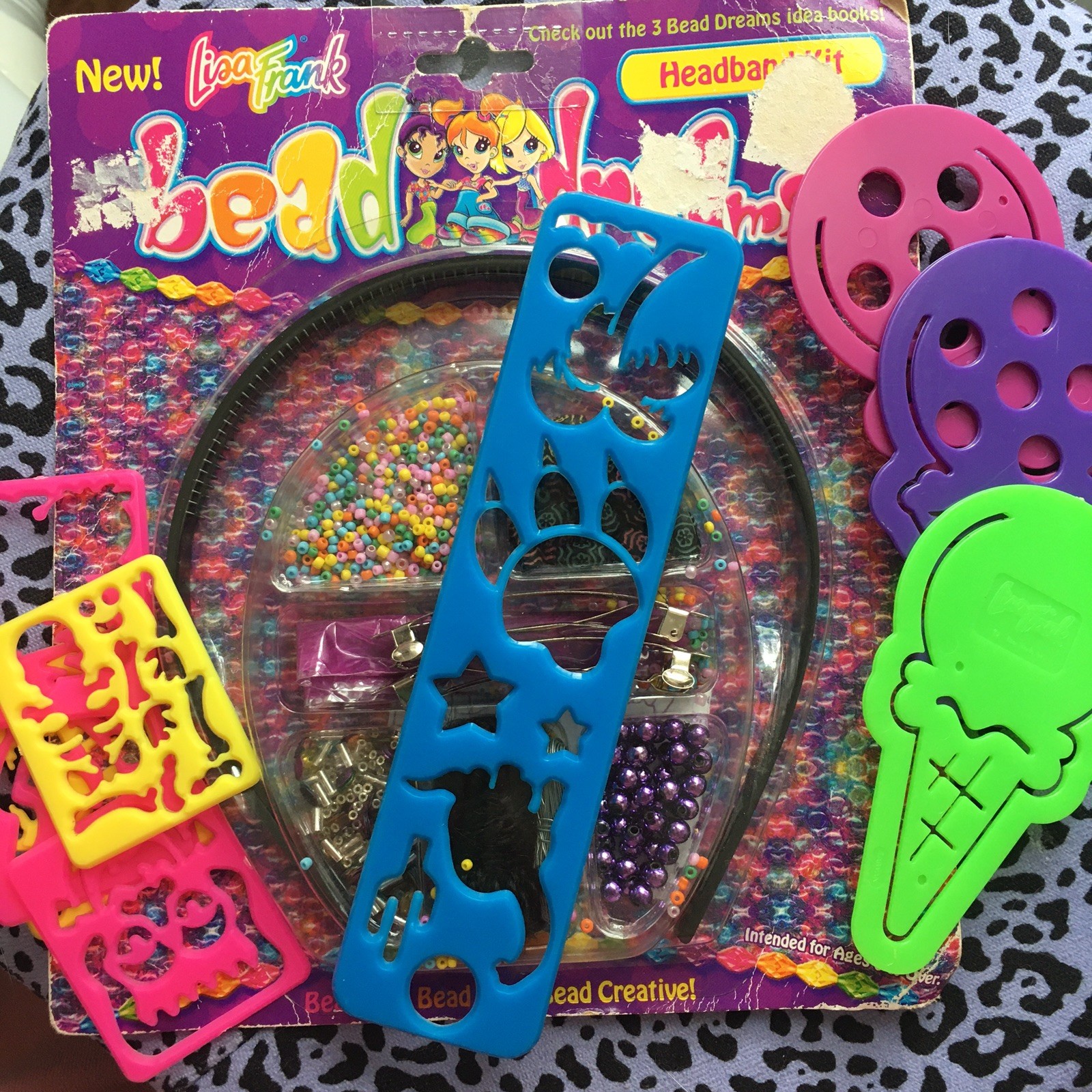 10 pcs Lisa Frank Lot Vintage Stencils Bookmarks Headband Bead Kit 90s 2000s