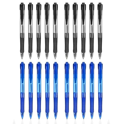 Gel Pens 20 Pack (10 Black + 10 Blue), 0.7mm Medium Point – Smooth Writing