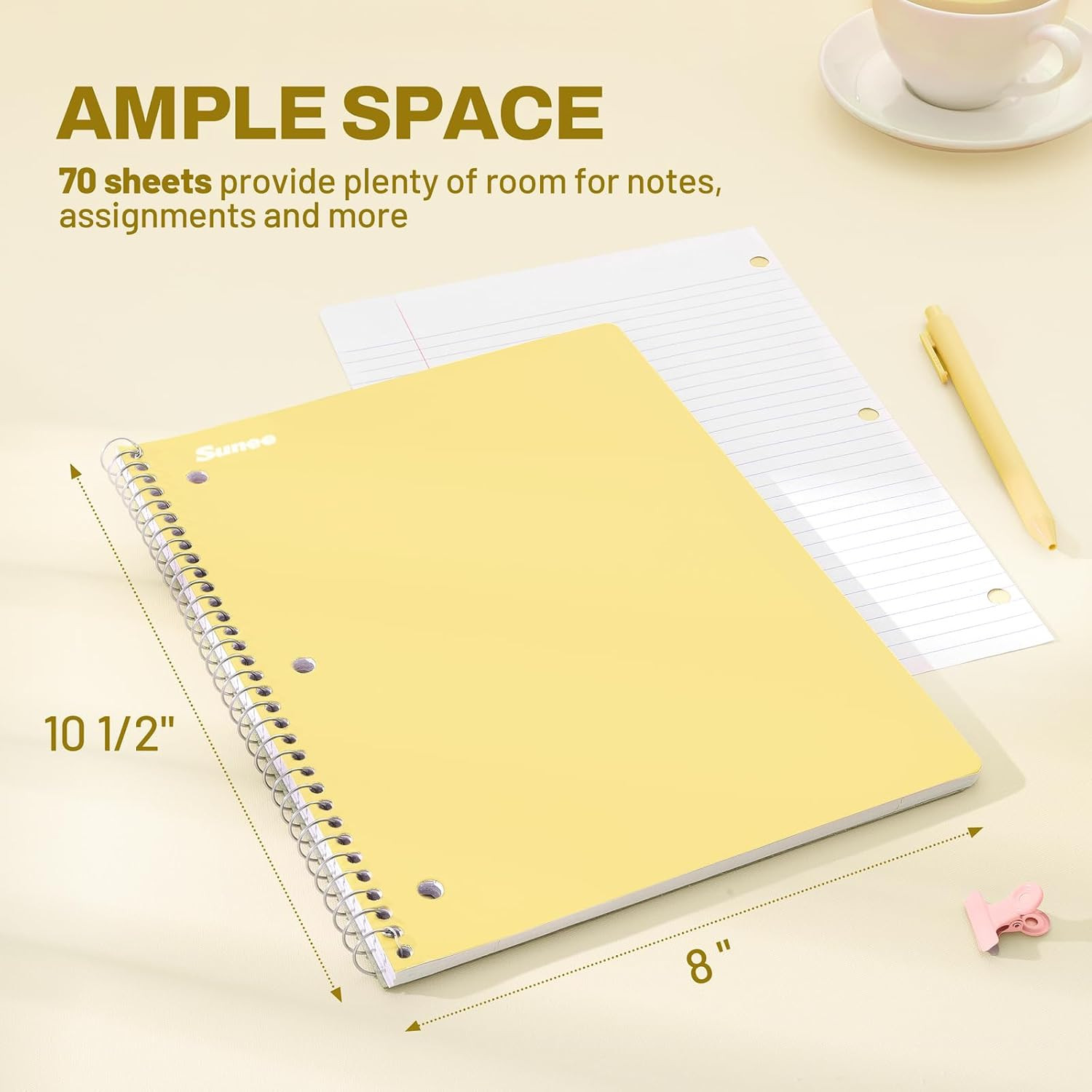 Spiral Notebooks, 6 Pack, 1-Subject, College Ruled Paper, 8″ X 10-1/2″, 70 Sheet