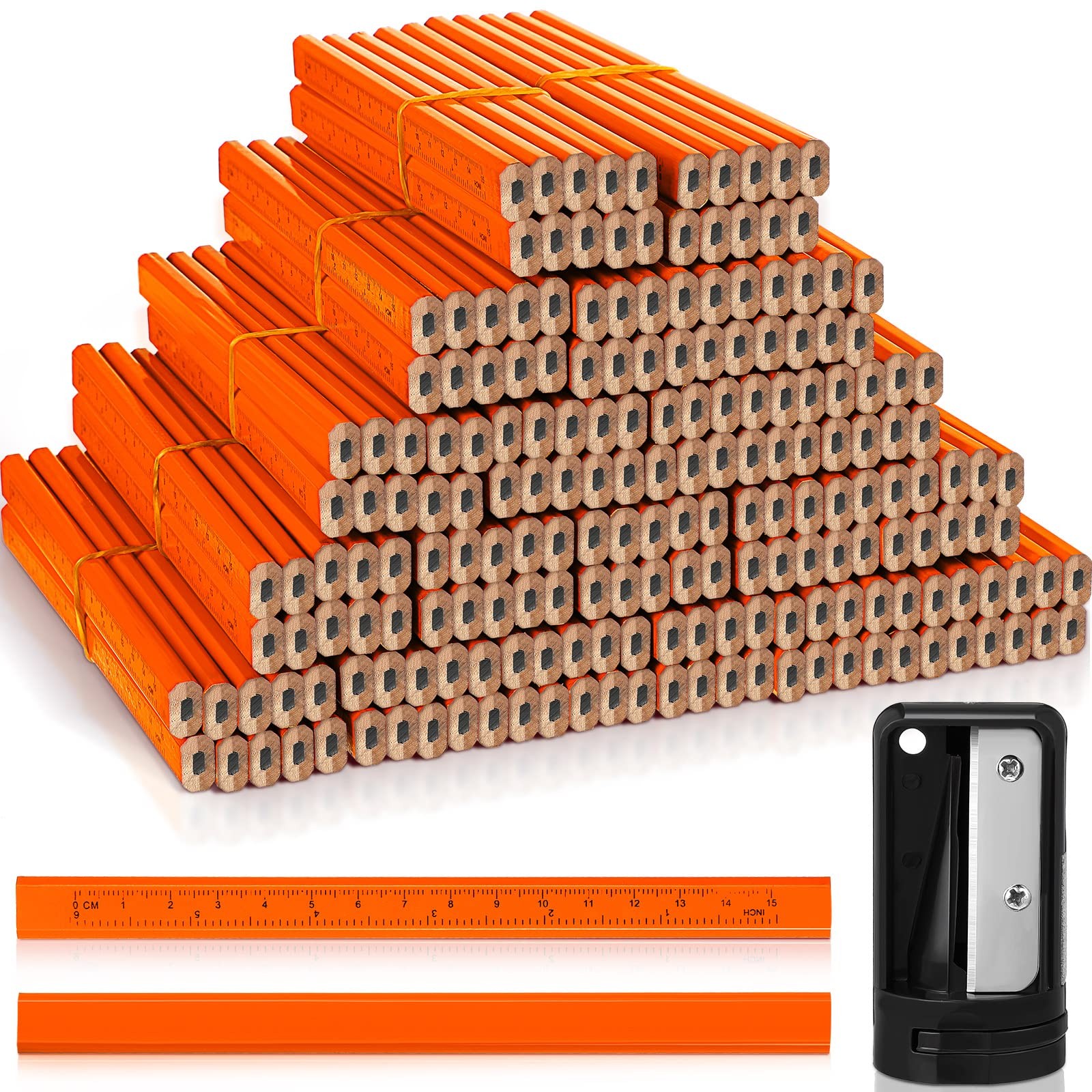 Honoson 200 Pcs Flat Construction Pencils Printed Ruler Wood Graphite 2 Pcs