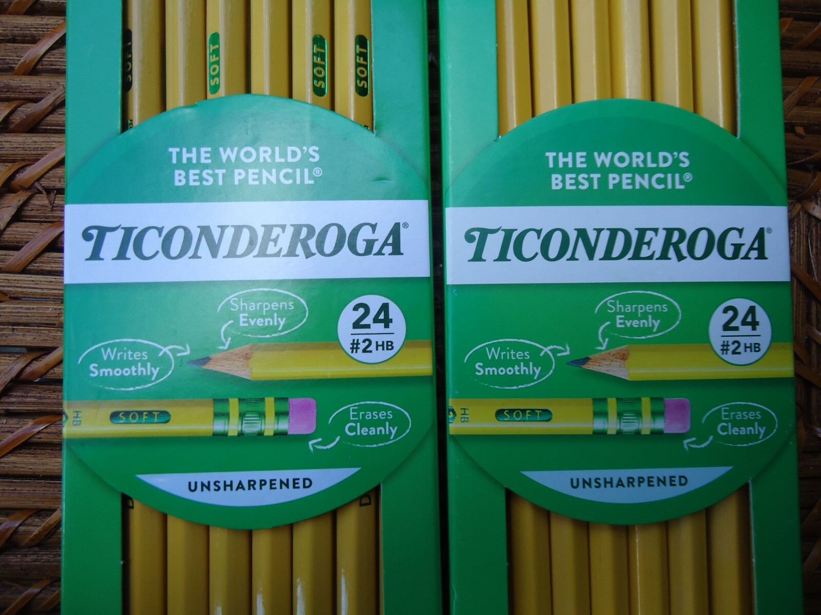 2 Ticonderoga 24 Pk #2 HB Unsharpened Pencils The Worlds Best Pencil Ripped Box