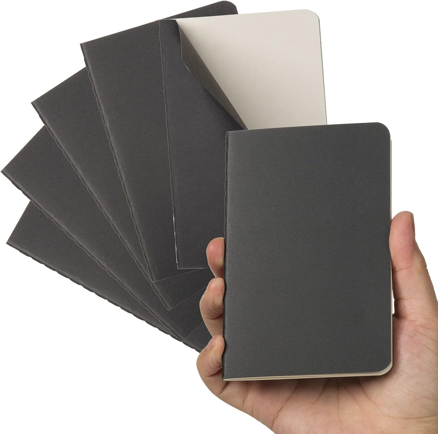 Pocket Notebook, 6 Pack Mini Notebooks 3.5″ x 5.5″ (90x140mm), Black Cardstock C