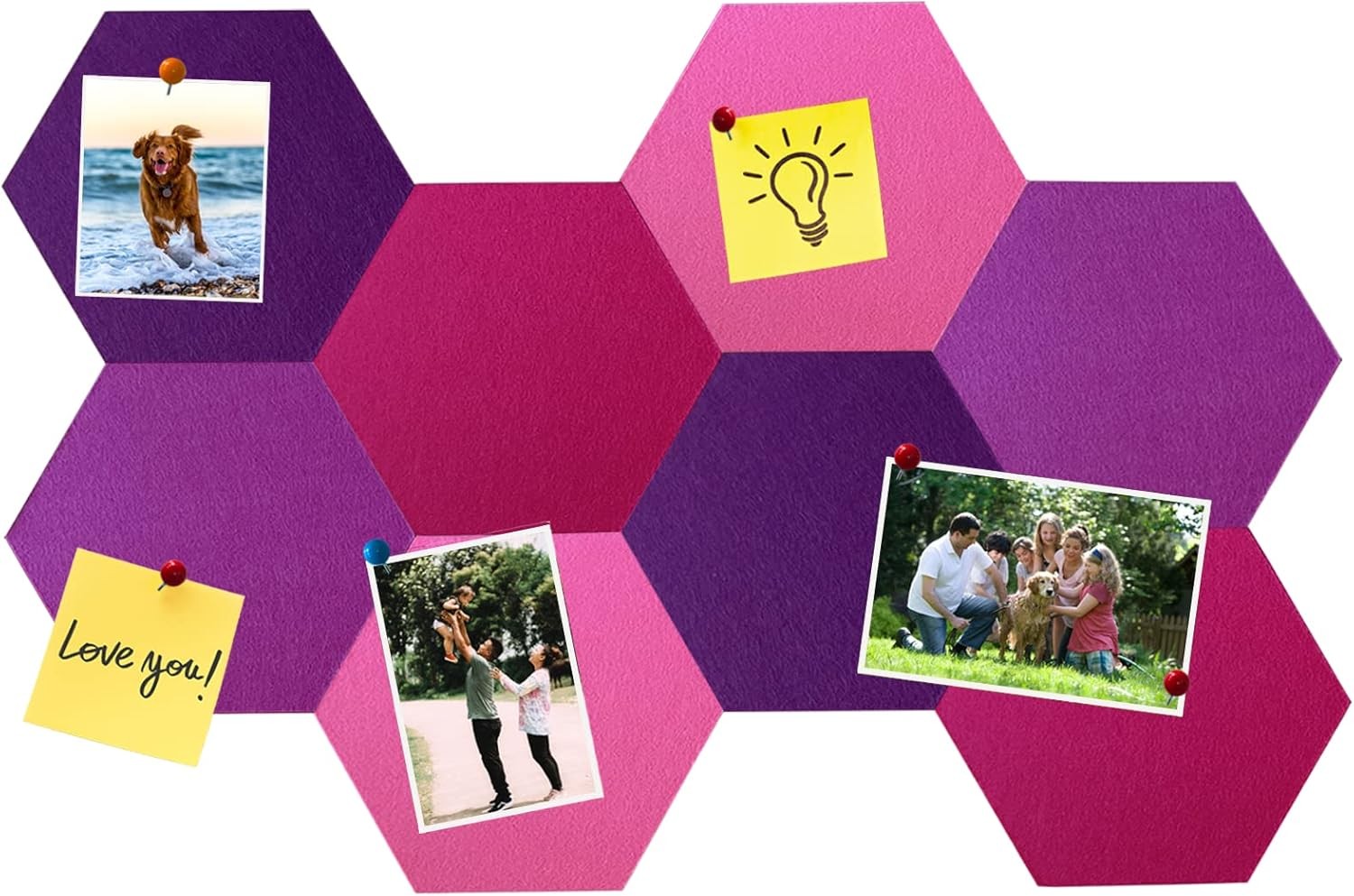 8Pcs Hexagon Felt Cork Board Tiles, Self Adhesive Hexagon, C- Gradual Purple