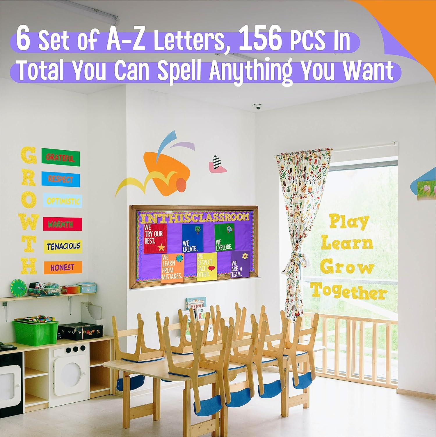 288 PCS Alphabet Combo Set, Gold Glitter Bulletin Board Letters 78Pcs Uppercase