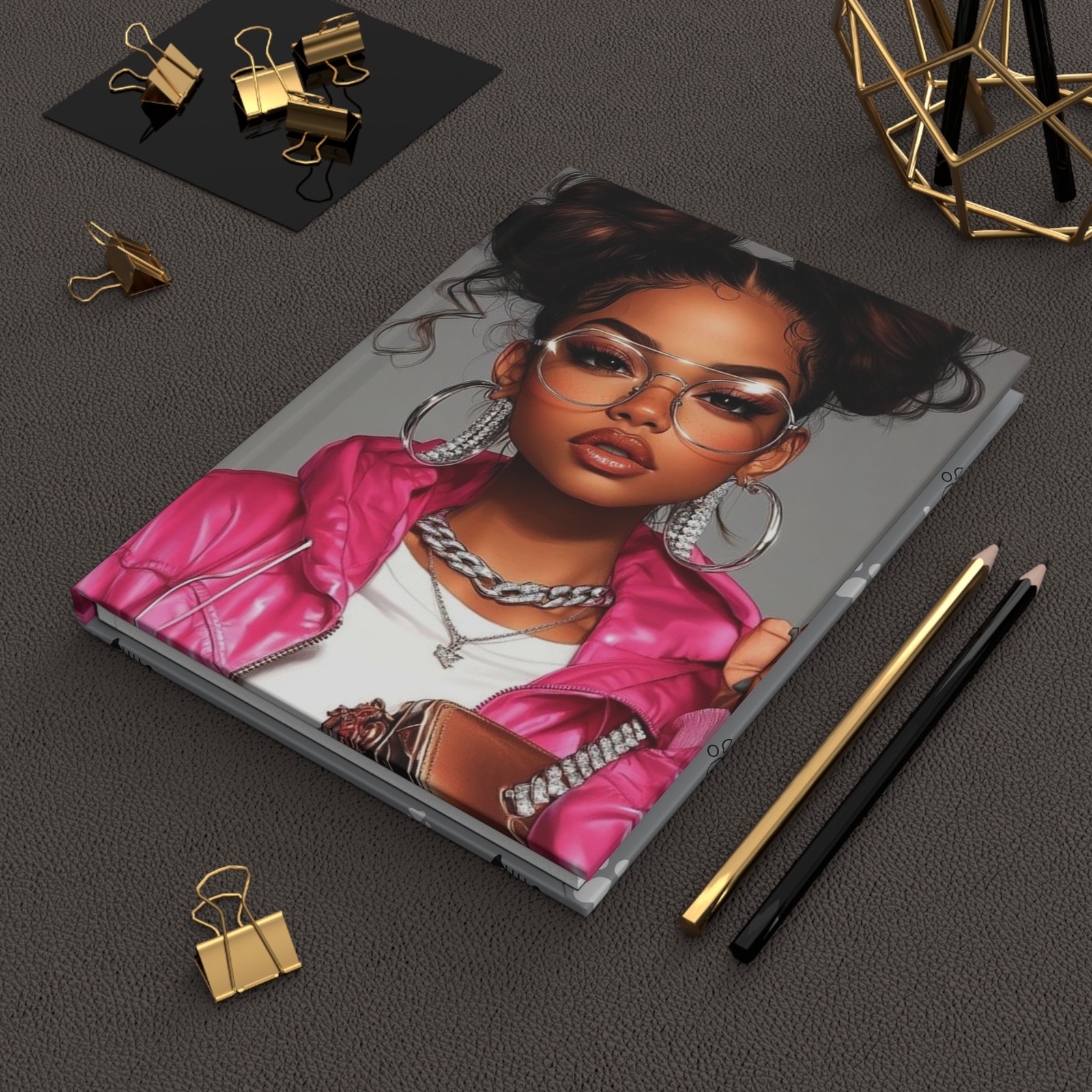 Stylish Girl Portrait Hardcover Journal | Fashion Illustration Notebook