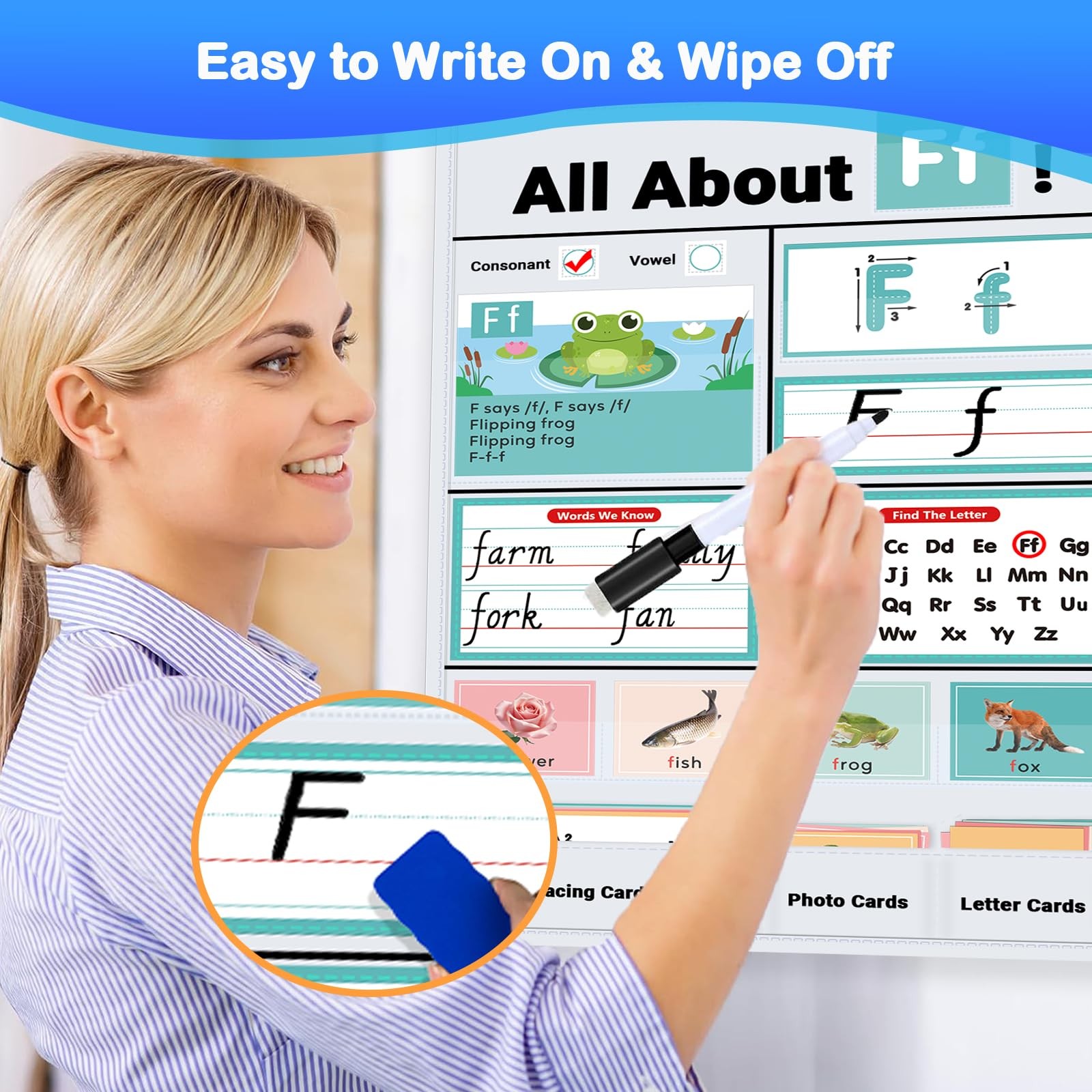 Klyrith All About Letters Pocket Chart For Classroom Alphabet Learning Wall