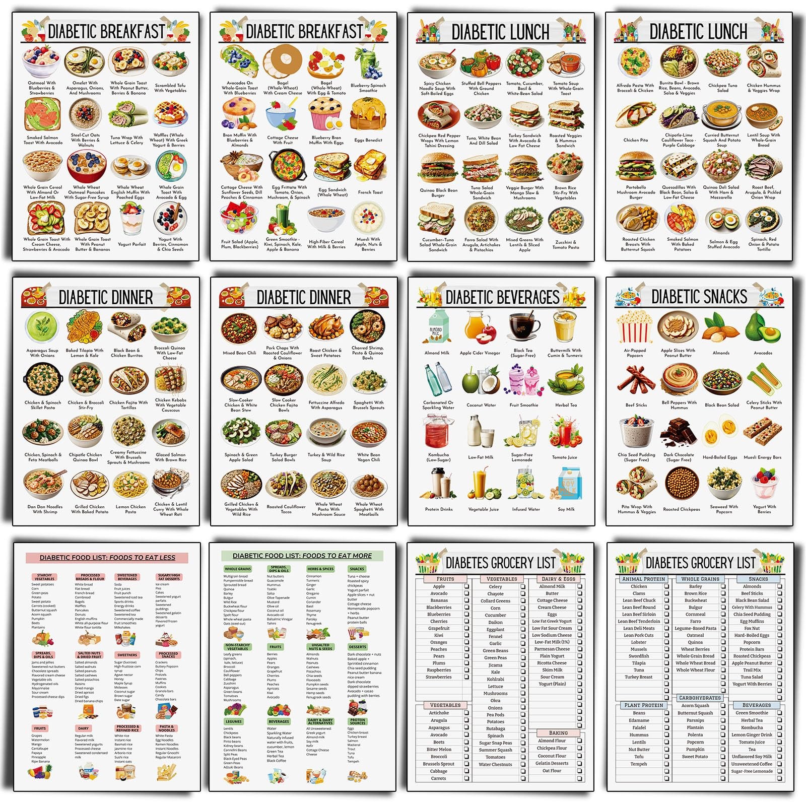 Sinload 12 Pcs Diabetes Food List 11 x 8.5 inches, diabetes food list chart