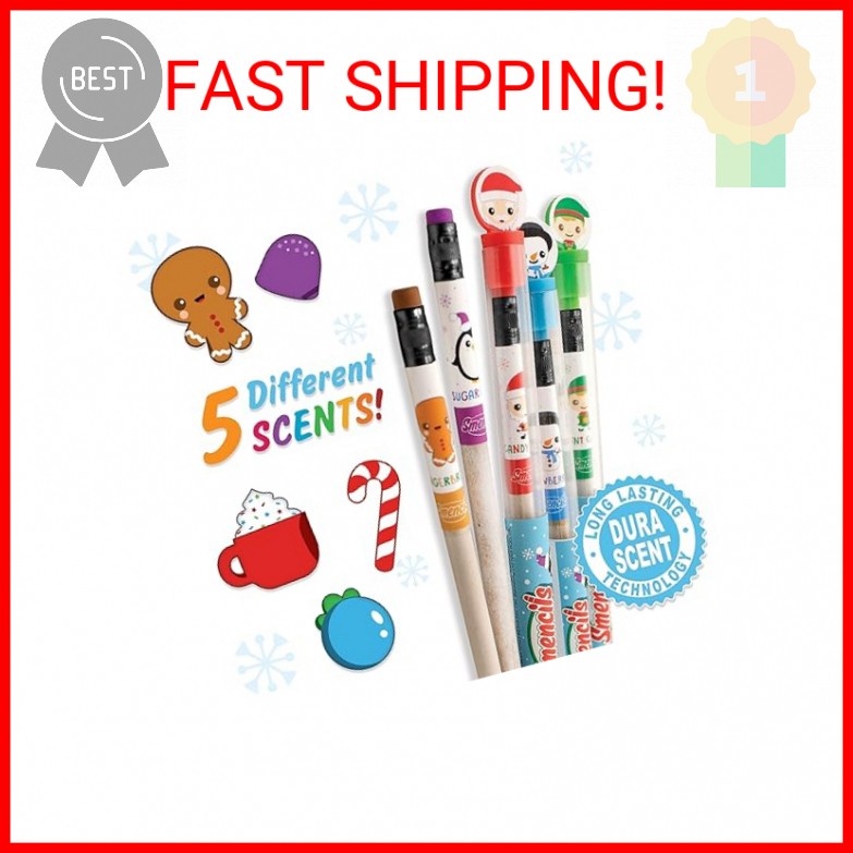 Holiday Smencils – HB #2 Scented Fun Pencils, 5 Count – Stocking Stuffer, Gifts