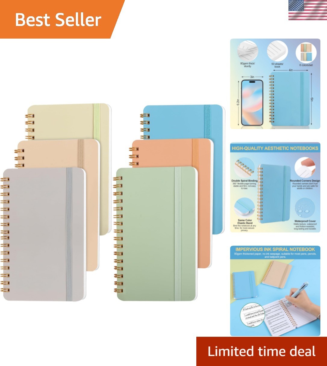 6 PCS Small Spiral Notebook 4×6, Notebooks for Note Taking, Colorful Scheme S…