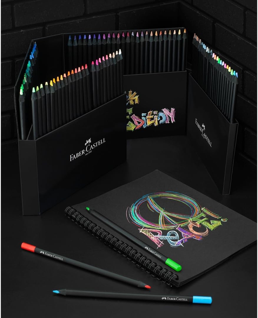 Faber-Castell Black Edition Colour Pencils, Cardboard Wallet of 100 Wood