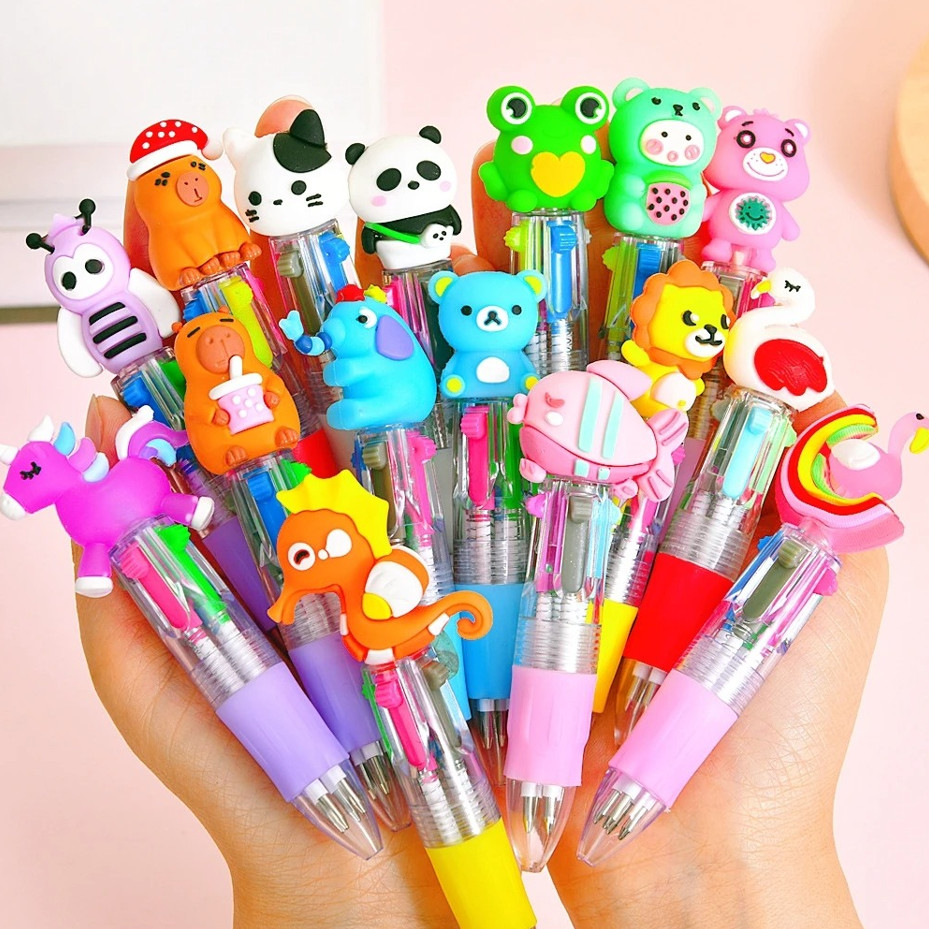 5pcs Cartoon 4 Color Pen Kids Multicolor Ballpoint School Set
