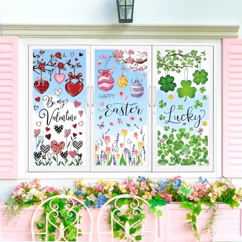 8 Sheets Holiday Window Clings Valentine’s Day Easter St. Patrick’s Day