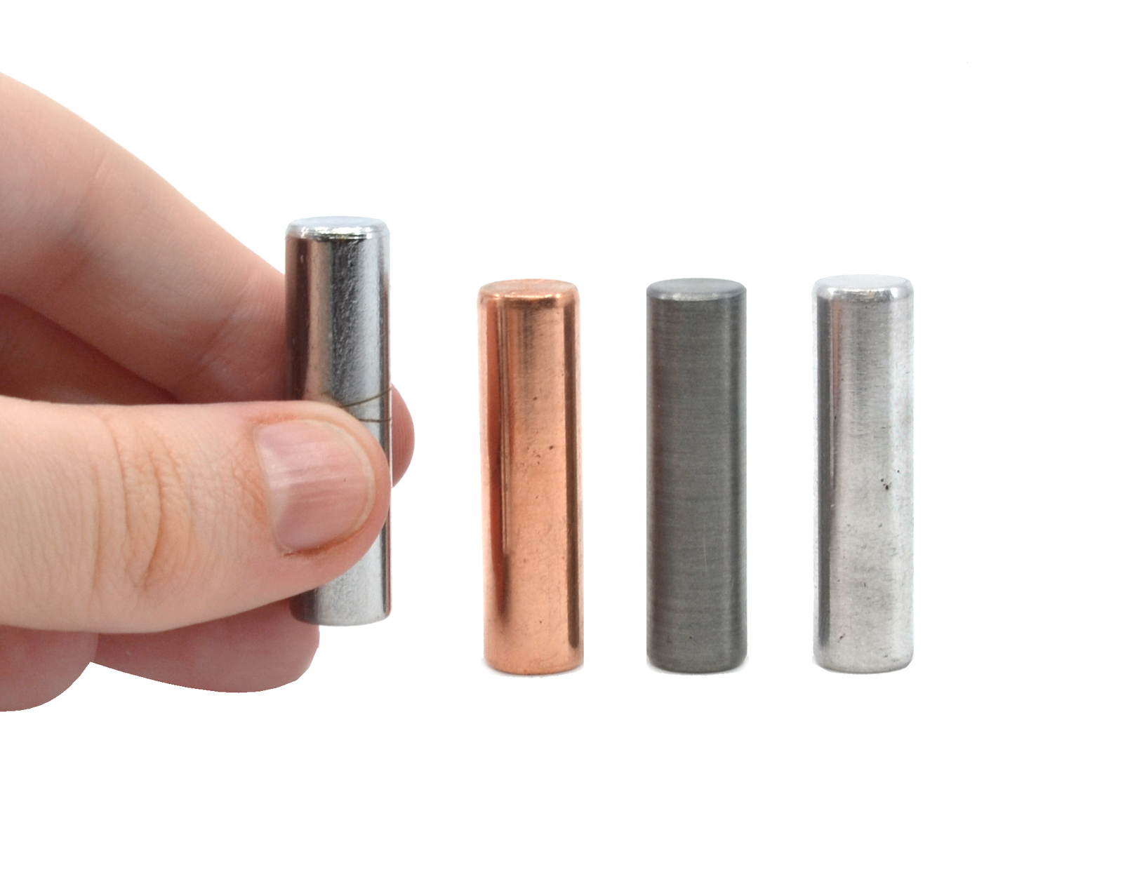 4pc Metal Cylinder Set – Aluminum, Zinc, Copper & Steel – 1.5×0.4″- Eisco Labs