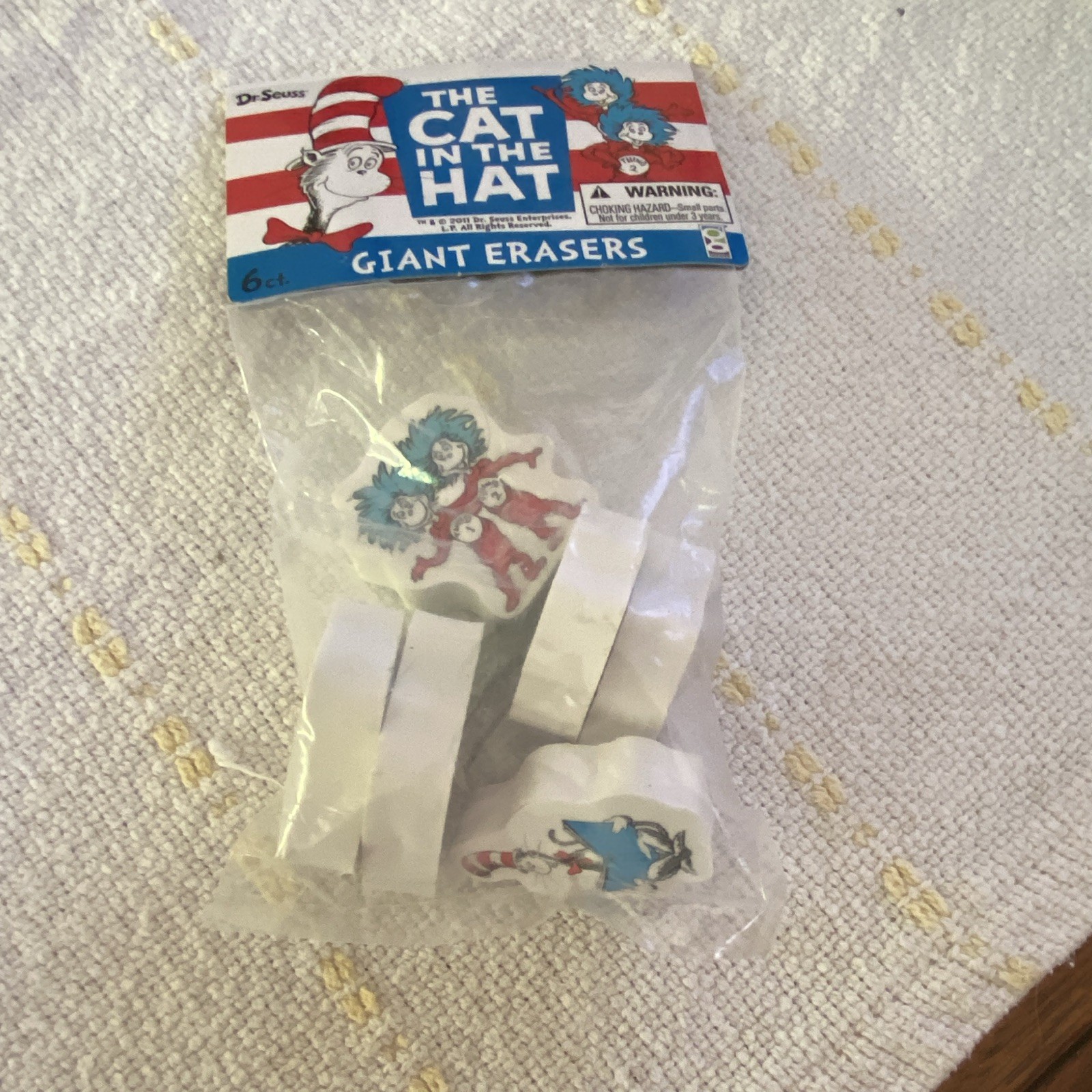 Dr. Seuss Cat in the Hat Giant Erasers, 6 Ct, White/Multicolor, Pictorial