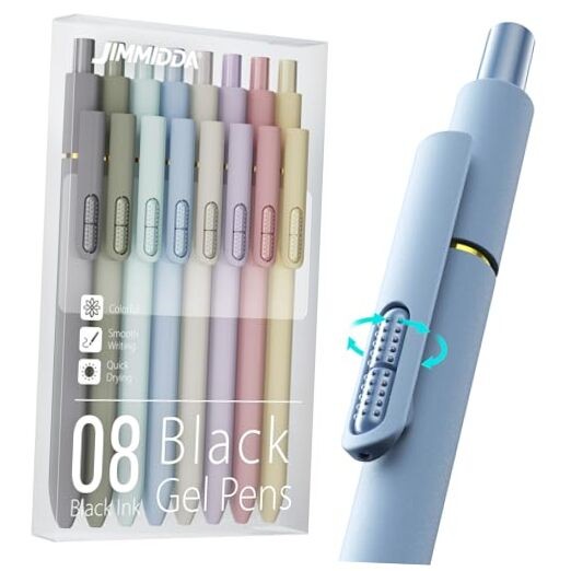 8Pcs Black Gel Pens – 0.7mm Medium Point Black Ink Morandi-Black Ink-0.7mm-8Pcs