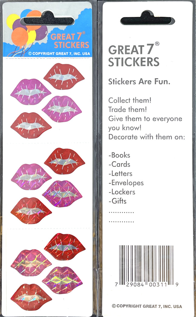 12 packages of Prismatic Open Lip Stickers, „Great 7“ Sticker designs, PPZ6014