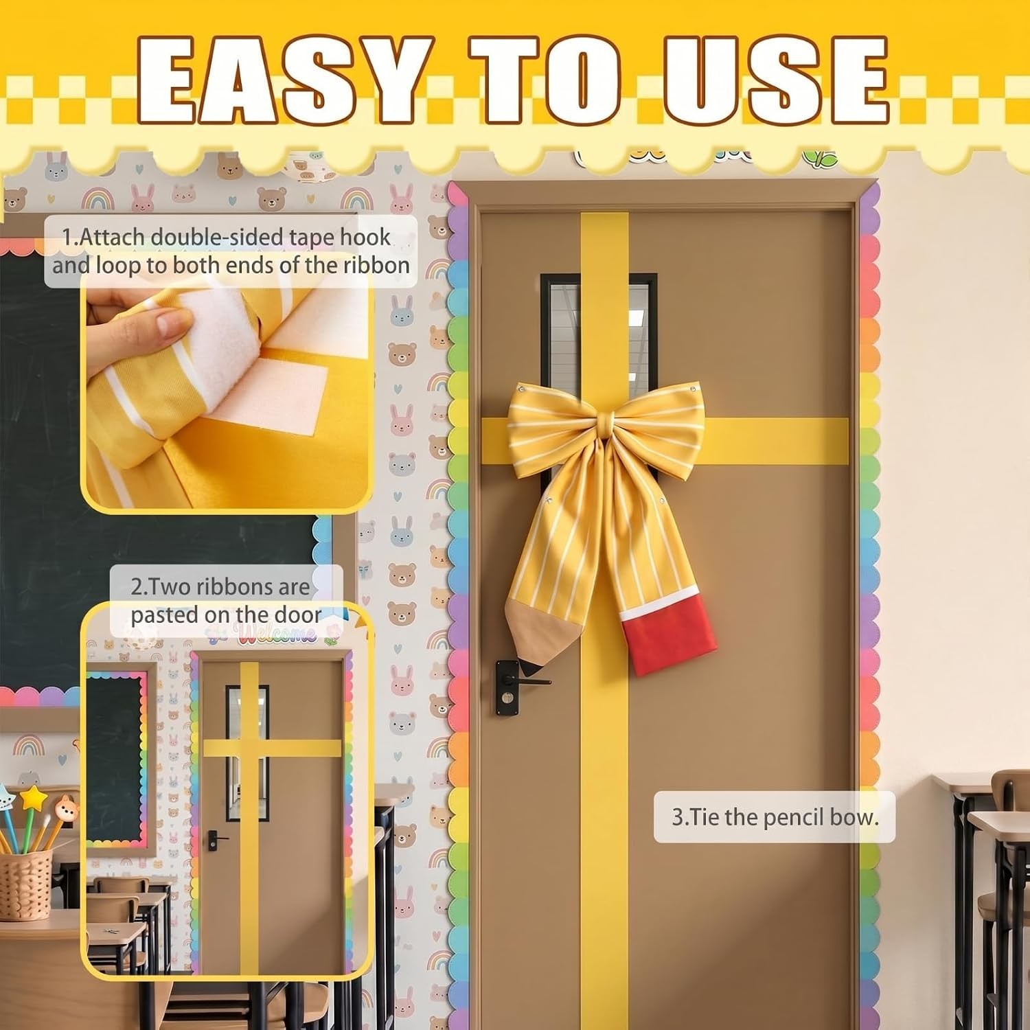 Large Pencil Bow 13 x 19“ Giant Pencil Hanging Decor for Back to School