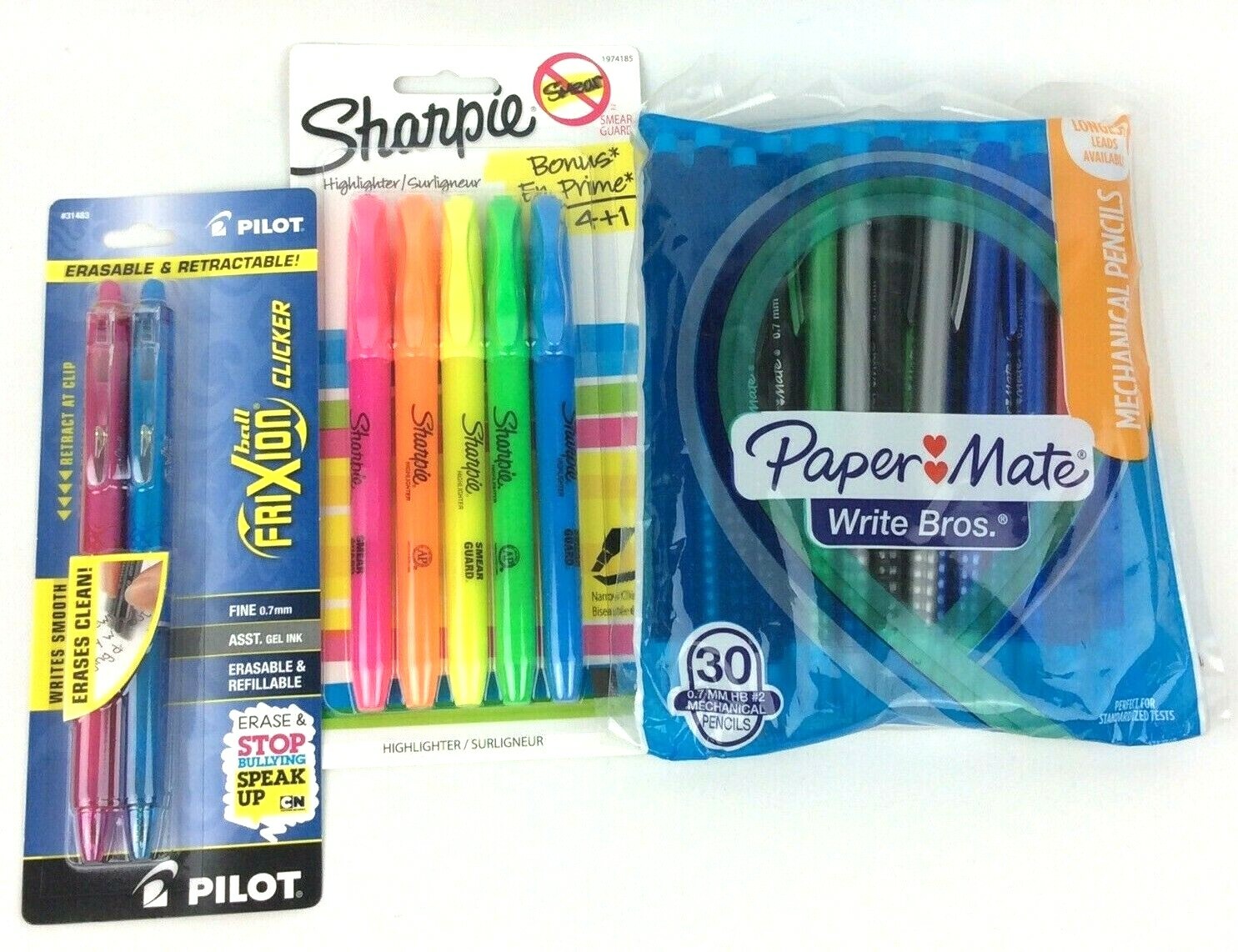 Office School Supplies 1 Blue 1 Pink .7mm Gel Pens 5 Highlighters 30 Pencils