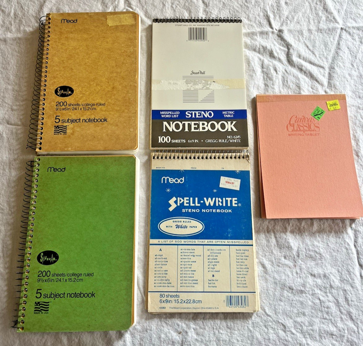 Vintage Notebook Tablet Lot Mead 5 Subject Spell Write Steno Lined Pages 1980s