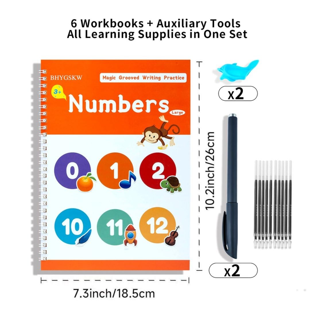 Magic Grooved Writing Practice Books for Kids with Disappearing Ink Pens Grip…