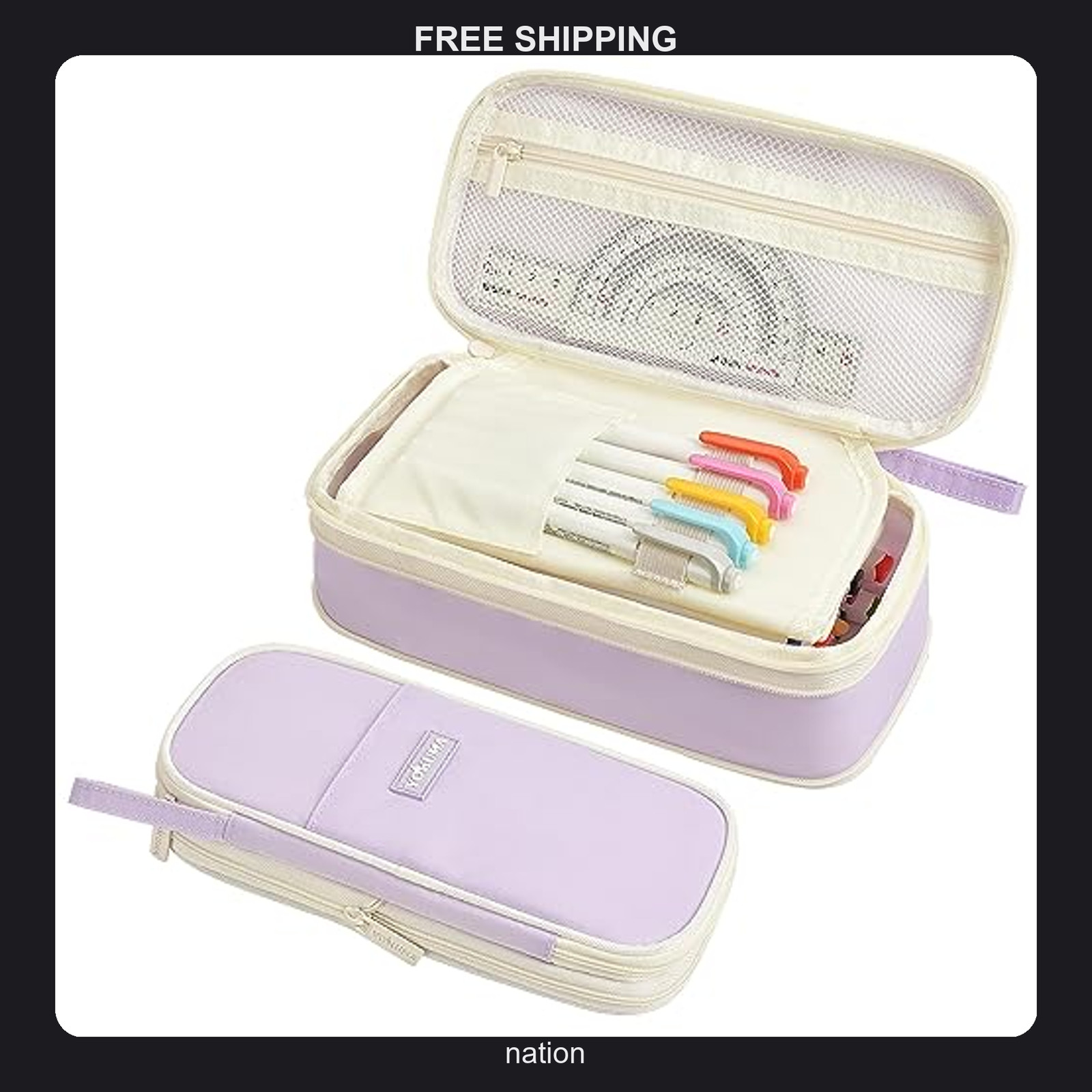 Large Capacity Purple Pencil Case with Multi-Compartments