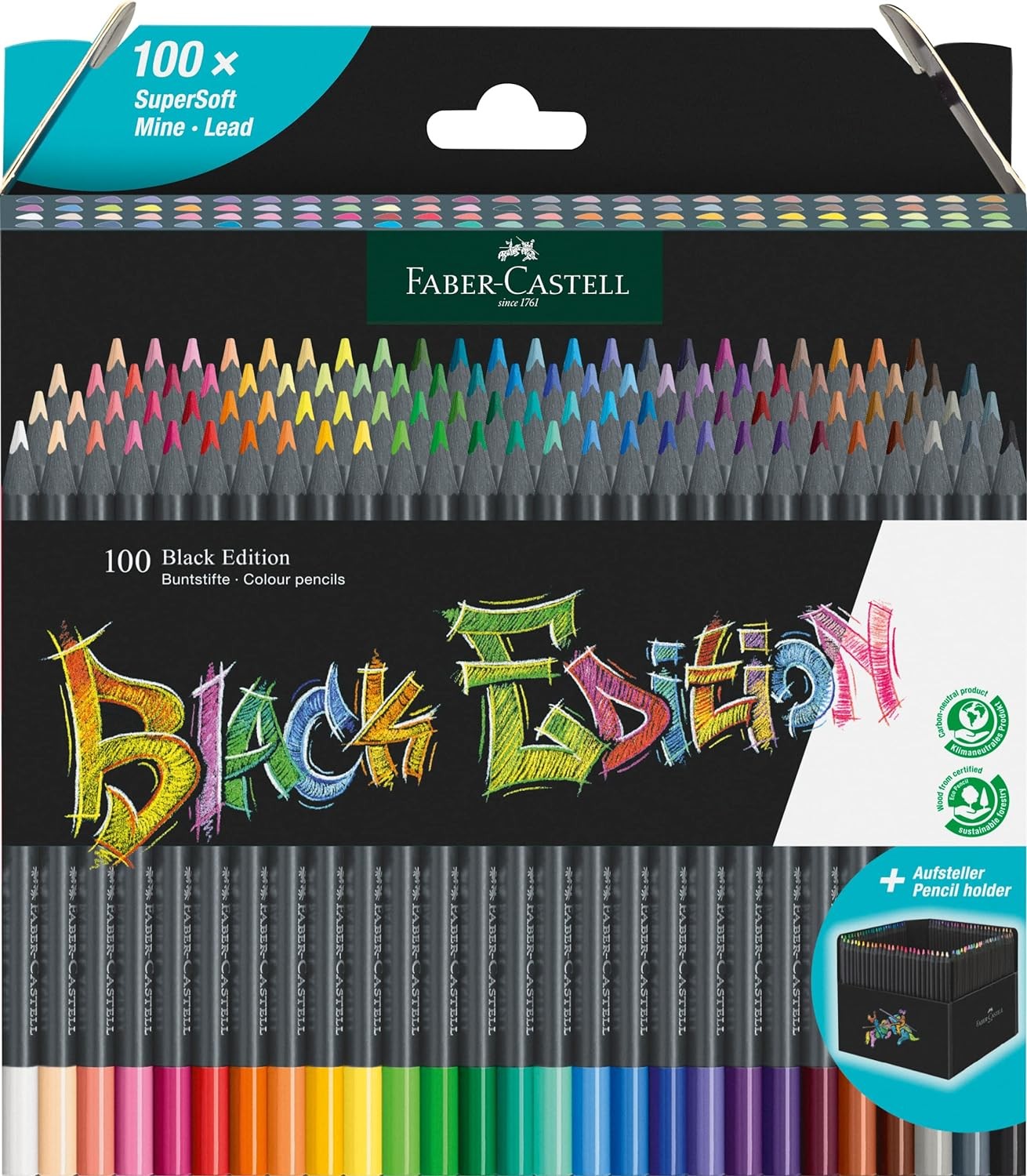 Faber-Castell Black Edition Colour Pencils, Cardboard Wallet of 100 Wood