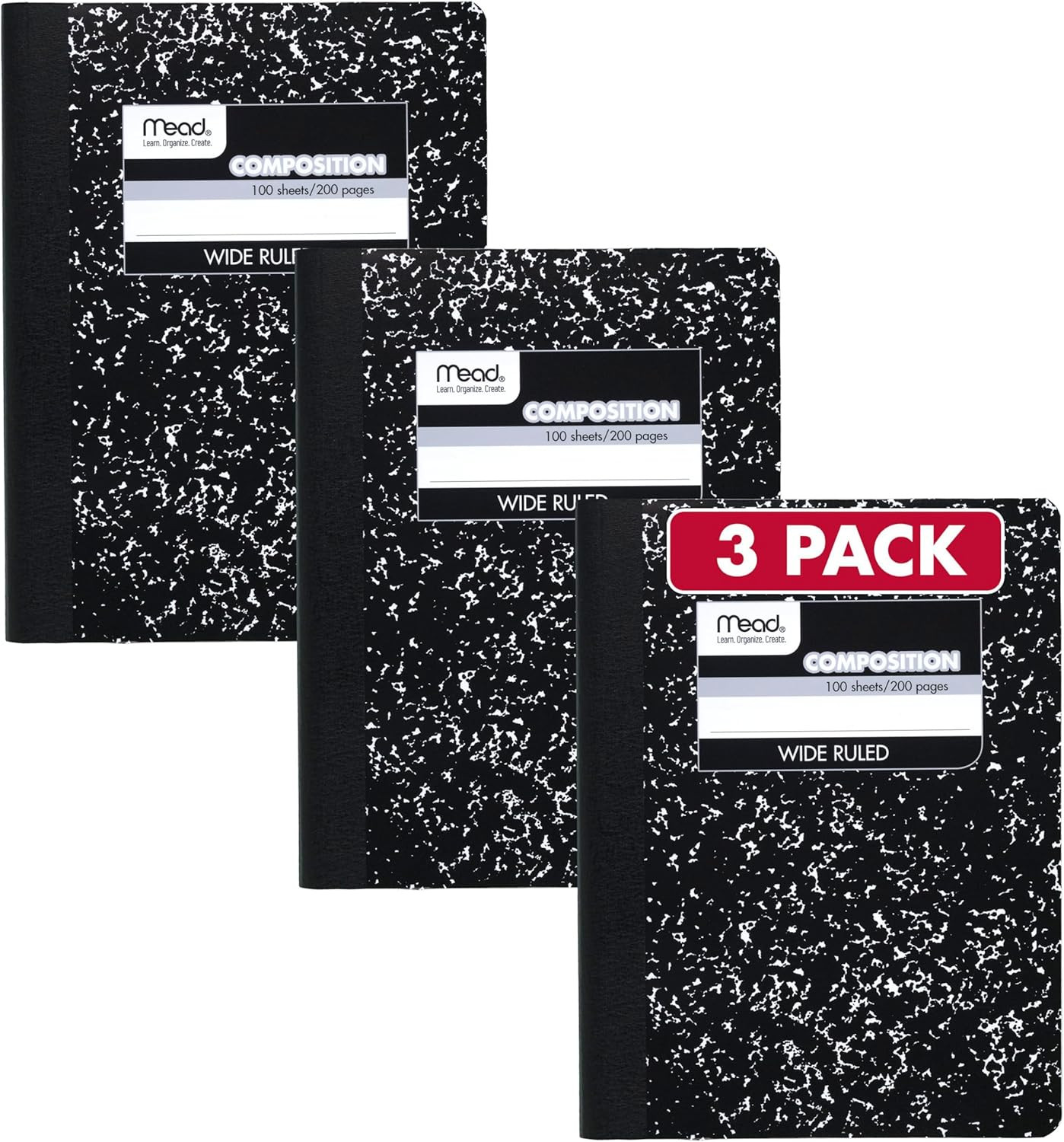 Composition Notebook, Wide Ruled Paper, 7.5″ x 9.75″, 100 Sheets, Black Marble,