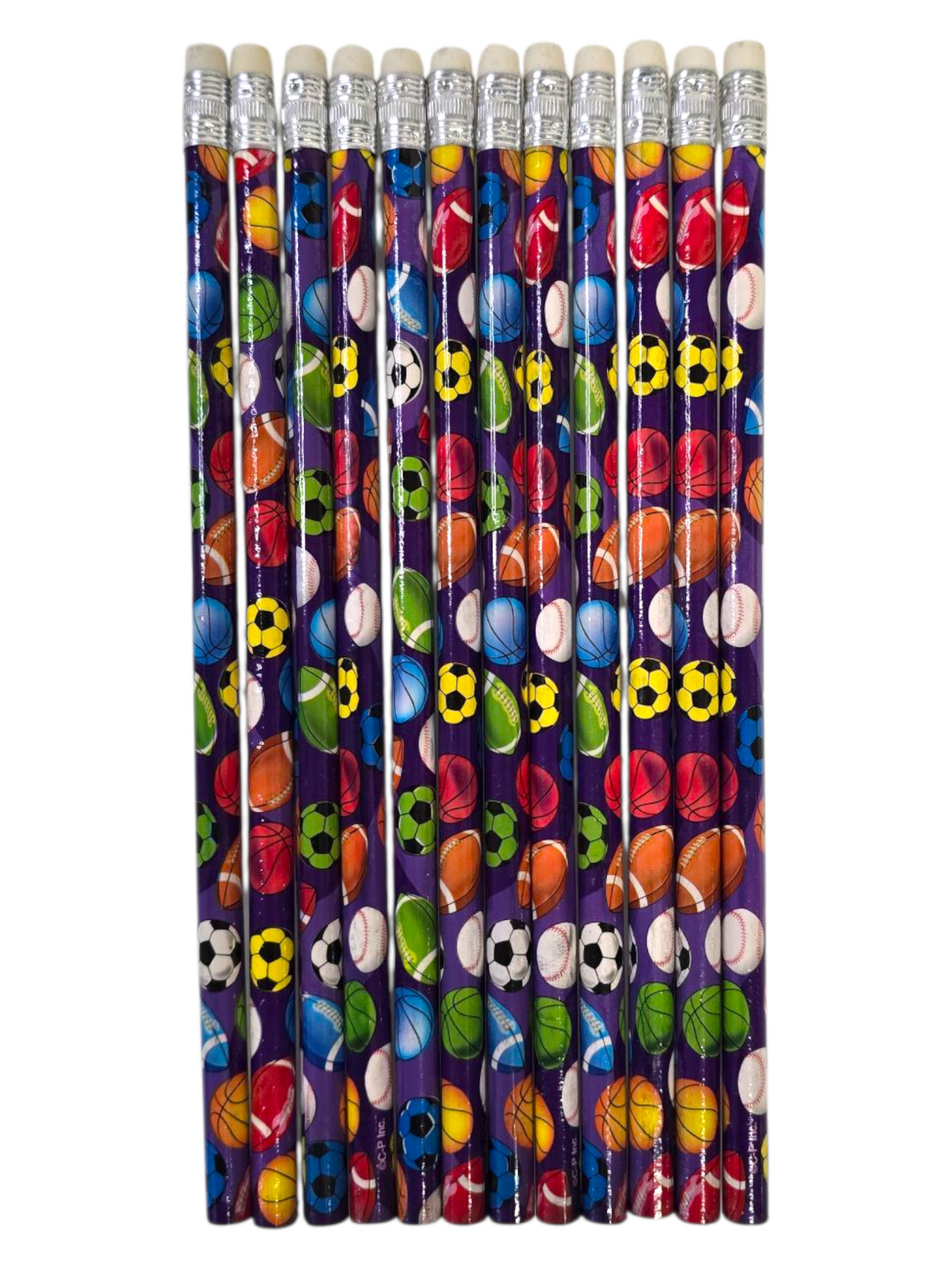 Sport-Themed Standard #2 Lead Wood Pencils with Top Erasers (7.5″) 12 Pack