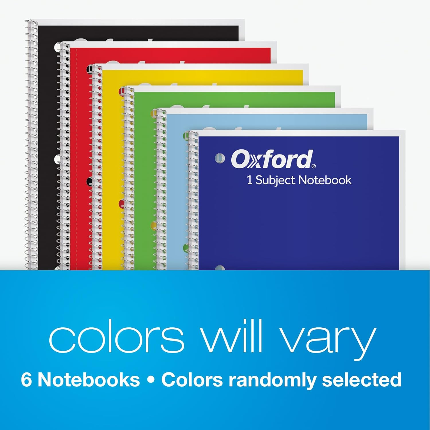 Oxford Spiral Notebooks, 6 Pack, 1 Subject, Wide Ruled Notebooks for School, 8 X