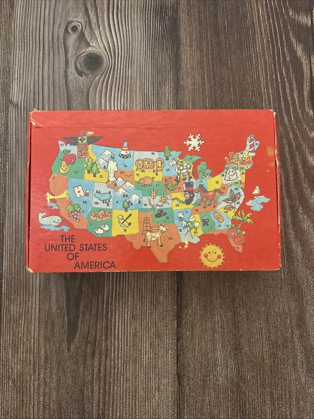 Vintage School Supplies Pencil Box Holder United States Map Red