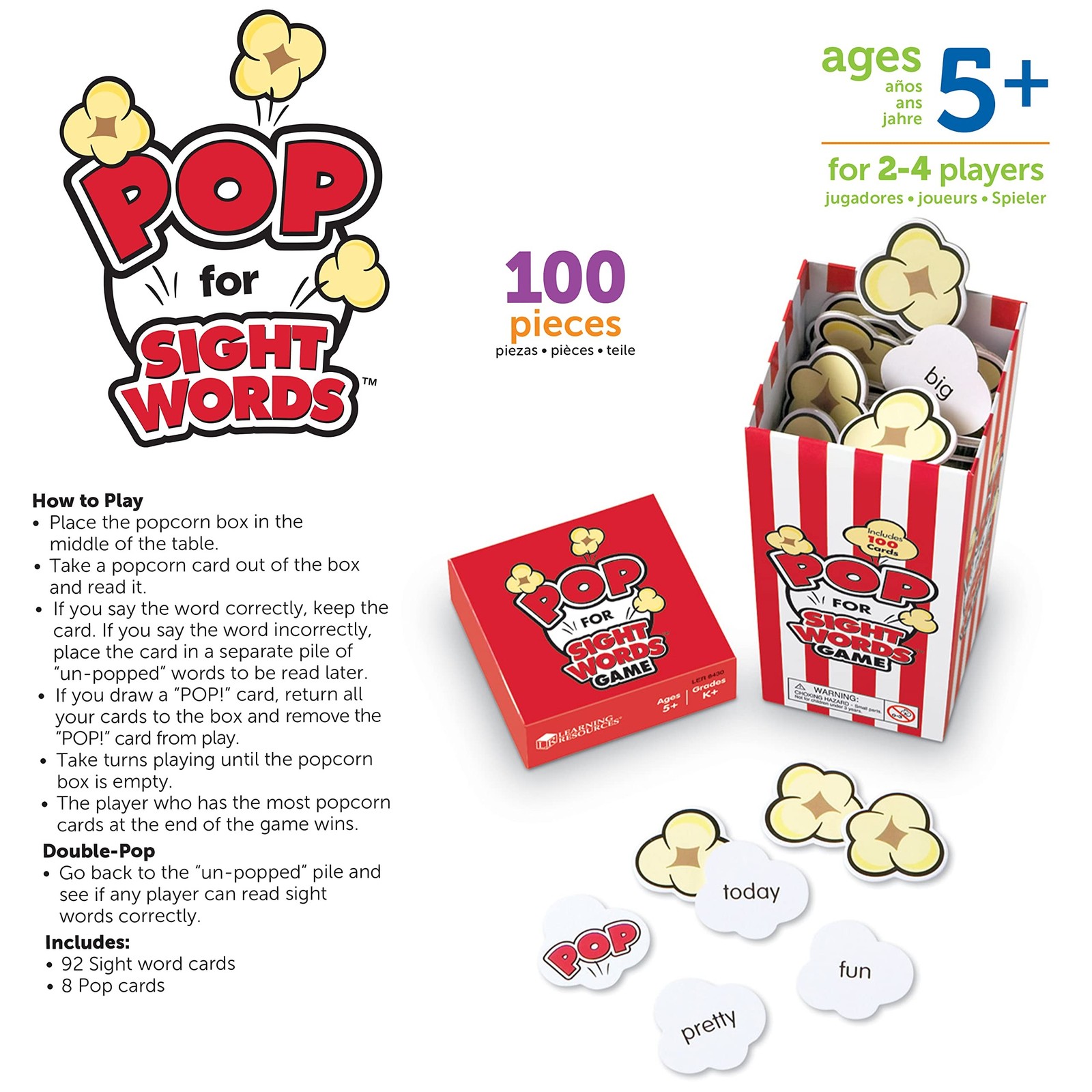 Learning Resources Pop For Sight Words Game,Vocabulary/Literacy Game, 92 Card…