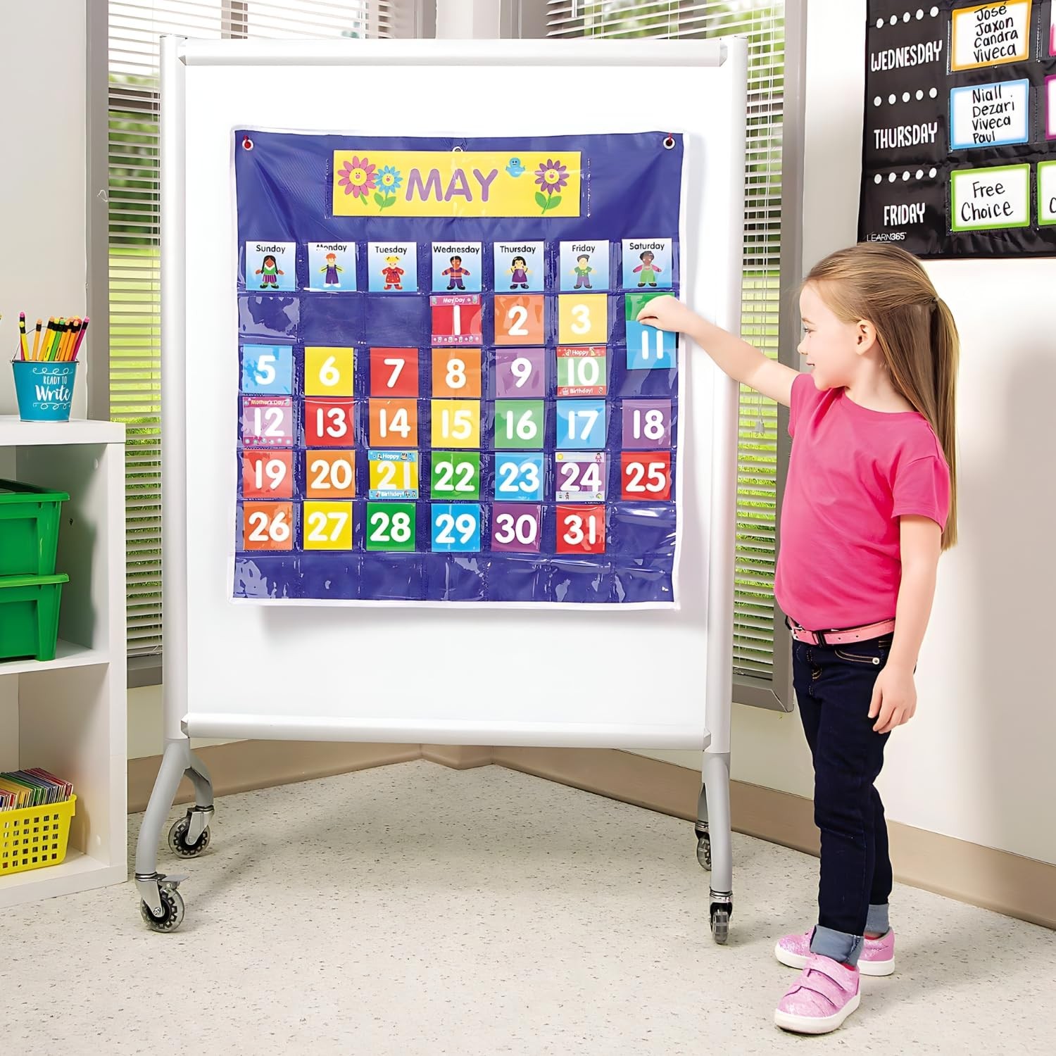 Fun Express Classroom Calendar Pocket Chart 29.5 Nylon Hanging Pocket Chart 73