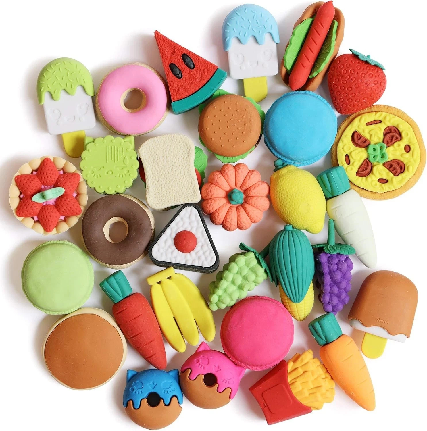 Mini Food Erasers for Kids, 30 pcs, 3D Mini Erasers for Kids, Non-Toxic & Saf